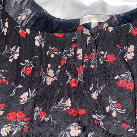 Black Mini dress with floral design. - Picture 3 of 7